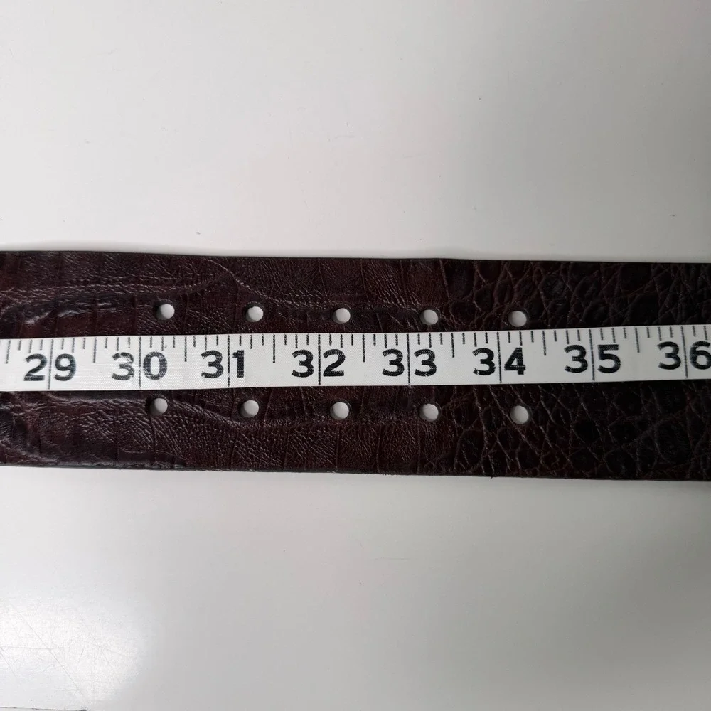 Banana Republic Belt Womens Mahogany Croc Embossed Double Prong Buckle Luxe 32 S